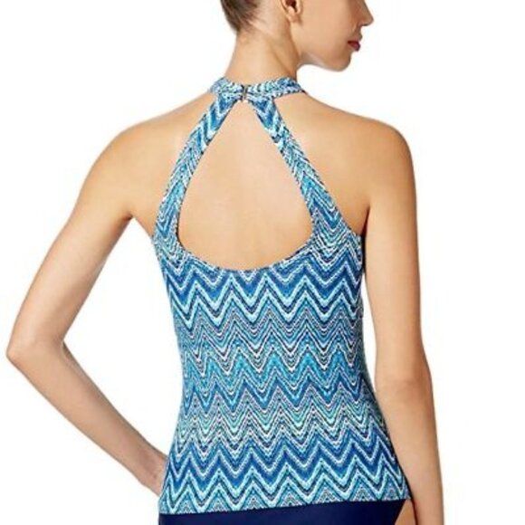 NWT Island Escape 12 ST Martin High-Neck Swim Tankini Top Blue #87217 - Picture 2 of 2